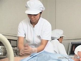 Sweet Asian Nurses Giving Handjob In Group For Cum Sample @ DrTuber